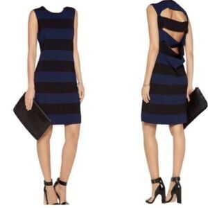 Derek Lam 10 Crosby Navy Blue and Black Striped Cutout Back Knit Dress Size S